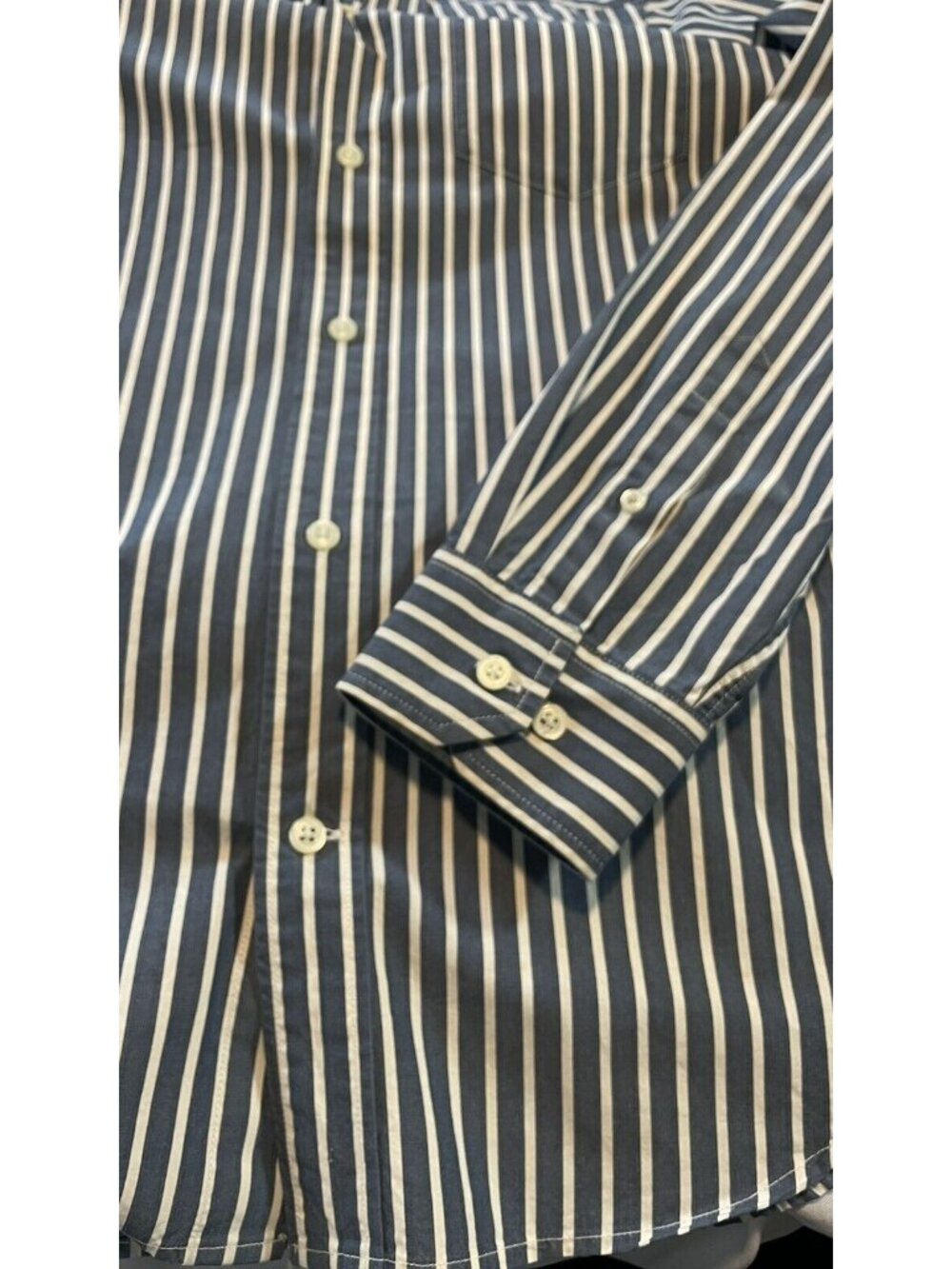 Banana Republic Classic Fit Button Down Shirt Medium Blue Strip Crisp Cotton - Picture 12 of 14